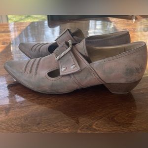 John Fluevog shoes in distressed lilac